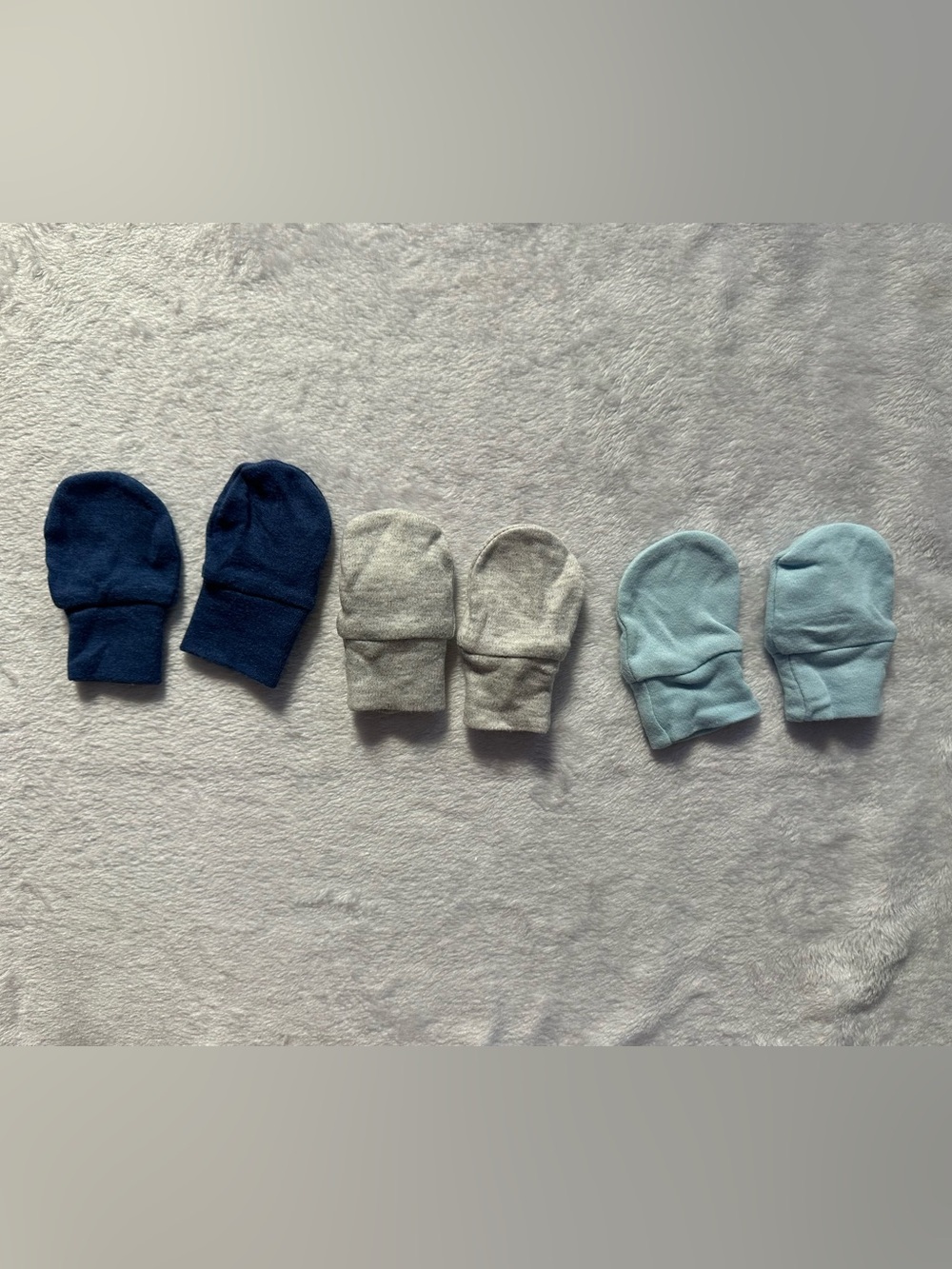 Cloud Island Baby Mittens 3 Pairs Navy Light Blue Gray 100% Cotton Target Boys
